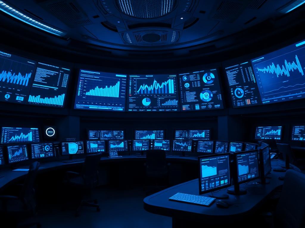 Sala di controllo con schermi di analytics