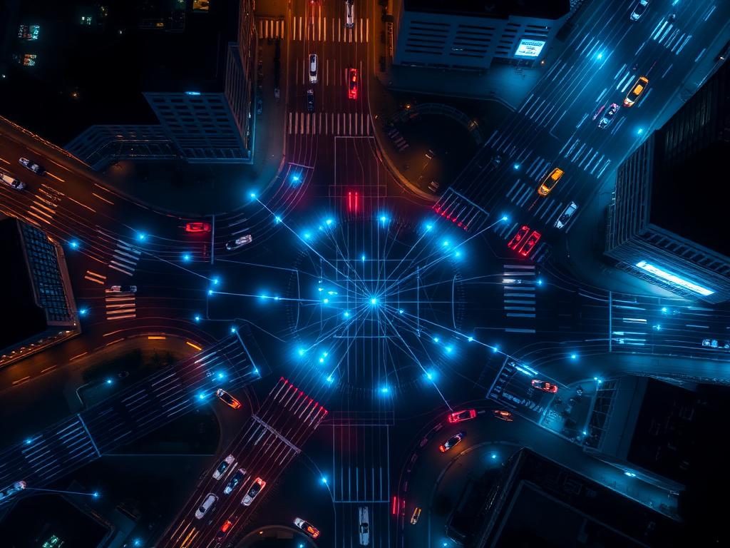 Vista aerea di traffico cittadino con grid AI
