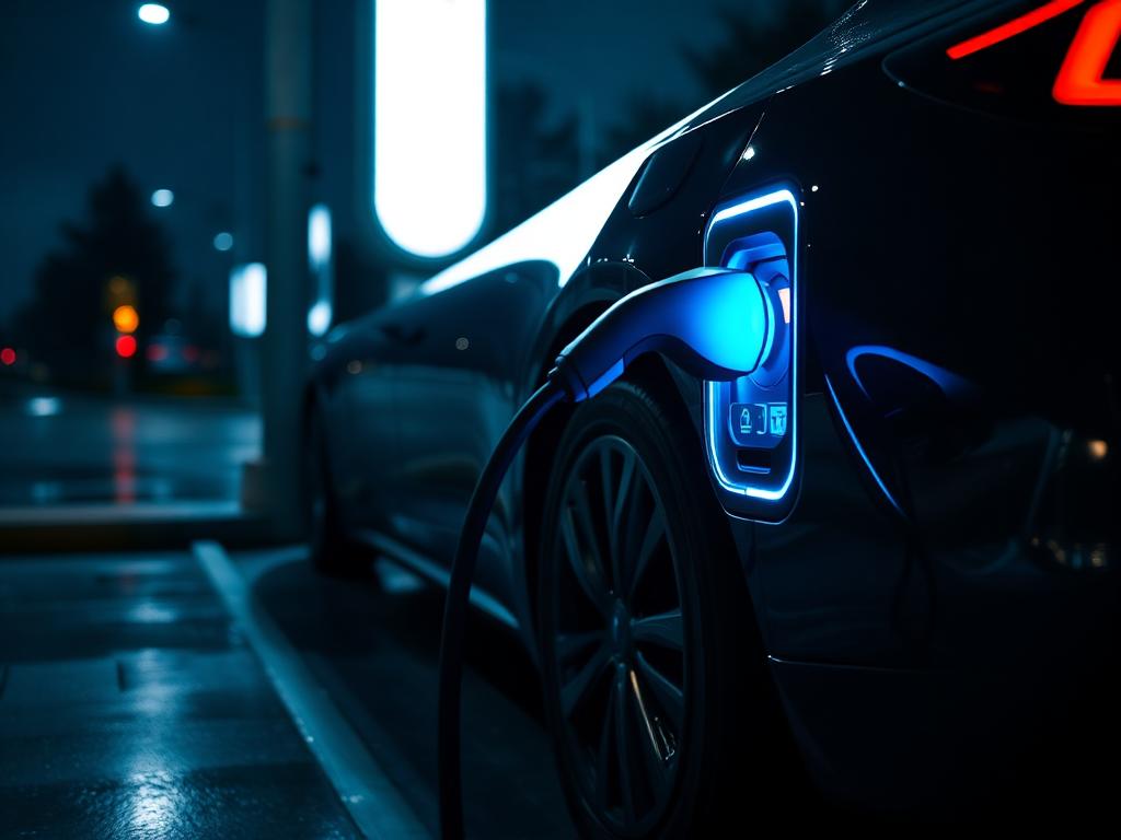 Colonnina di ricarica per veicoli elettrici di notte