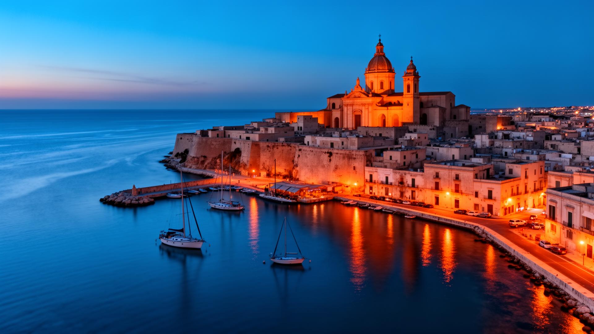 Vista del porto storico di Molfetta al tramonto